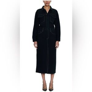 NWOT Pistola Amira Black Maxi Denim Skirt with Contrast Stitching size Medium